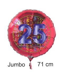 Großer Zahl 25 Luftballon aus Folie zum 25. Geburtstag, 71 cm, Rot/Blau, heliumgefüllt