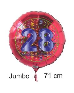 Großer Zahl 28 Luftballon aus Folie zum 28. Geburtstag, 71 cm, Rot/Blau, heliumgefüllt