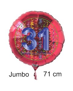 Großer Zahl 31 Luftballon aus Folie zum 31. Geburtstag, 71 cm, Rot/Blau, heliumgefüllt