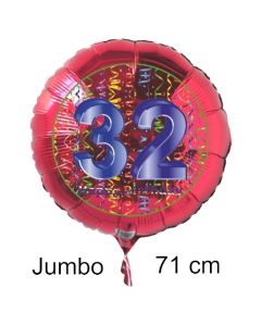 Großer Zahl 32 Luftballon aus Folie zum 32. Geburtstag, 71 cm, Rot/Blau, heliumgefüllt