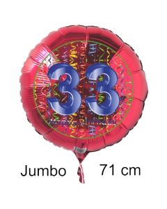 Großer Zahl 33 Luftballon aus Folie zum 33. Geburtstag, 71 cm, Rot/Blau, heliumgefüllt