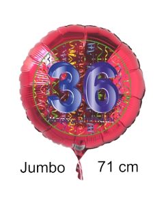 Großer Zahl 36 Luftballon aus Folie zum 36. Geburtstag, 71 cm, Rot/Blau, heliumgefüllt