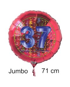 Großer Zahl 37 Luftballon aus Folie zum 37. Geburtstag, 71 cm, Rot/Blau, heliumgefüllt