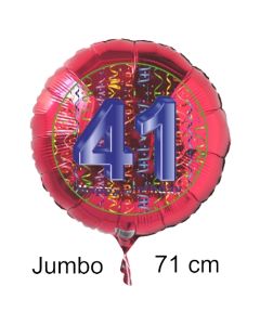 Großer Zahl 41 Luftballon aus Folie zum 41. Geburtstag, 71 cm, Rot/Blau, heliumgefüllt