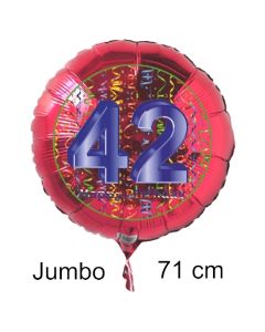 Großer Zahl 42 Luftballon aus Folie zum 42. Geburtstag, 71 cm, Rot/Blau, heliumgefüllt