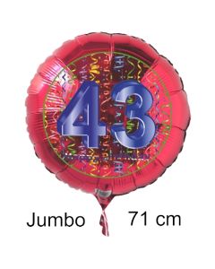 Großer Zahl 43 Luftballon aus Folie zum 43. Geburtstag, 71 cm, Rot/Blau, heliumgefüllt
