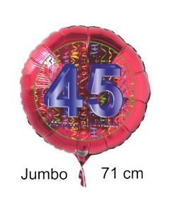 Großer Zahl 45 Luftballon aus Folie zum 45. Geburtstag, 71 cm, Rot/Blau, heliumgefüllt