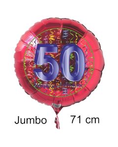 Großer Zahl 50 Luftballon aus Folie zum 50. Geburtstag, 71 cm, Rot/Blau, heliumgefüllt