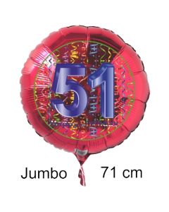 Großer Zahl 51 Luftballon aus Folie zum 51. Geburtstag, 71 cm, Rot/Blau, heliumgefüllt