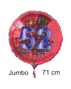 Großer Zahl 52 Luftballon aus Folie zum 52. Geburtstag, 71 cm, Rot/Blau, heliumgefüllt