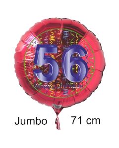 Großer Zahl 56 Luftballon aus Folie zum 56. Geburtstag, 71 cm, Rot/Blau, heliumgefüllt
