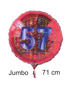 Großer Zahl 57 Luftballon aus Folie zum 57. Geburtstag, 71 cm, Rot/Blau, heliumgefüllt