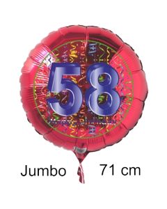 Großer Zahl 58 Luftballon aus Folie zum 58. Geburtstag, 71 cm, Rot/Blau, heliumgefüllt