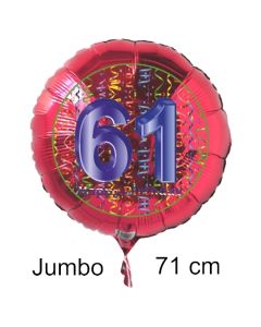 Großer Zahl 61 Luftballon aus Folie zum 61. Geburtstag, 71 cm, Rot/Blau, heliumgefüllt