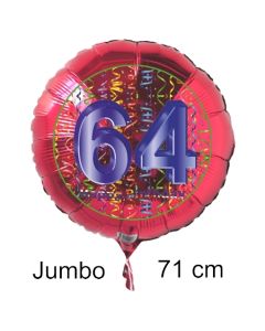 Großer Zahl 64 Luftballon aus Folie zum 64. Geburtstag, 71 cm, Rot/Blau, heliumgefüllt
