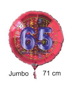 Großer Zahl 65 Luftballon aus Folie zum 65. Geburtstag, 71 cm, Rot/Blau, heliumgefüllt