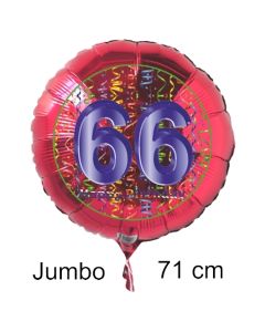 Großer Zahl 66 Luftballon aus Folie zum 66. Geburtstag, 71 cm, Rot/Blau, heliumgefüllt