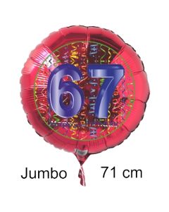 Großer Zahl 67 Luftballon aus Folie zum 67. Geburtstag, 71 cm, Rot/Blau, heliumgefüllt