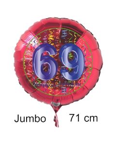 Großer Zahl 69 Luftballon aus Folie zum 69. Geburtstag, 71 cm, Rot/Blau, heliumgefüllt