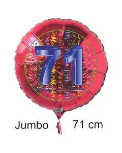 Großer Zahl 71 Luftballon aus Folie zum 71. Geburtstag, 71 cm, Rot/Blau, heliumgefüllt