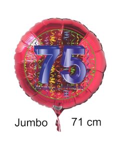 Großer Zahl 75 Luftballon aus Folie zum 75. Geburtstag, 71 cm, Rot/Blau, heliumgefüllt