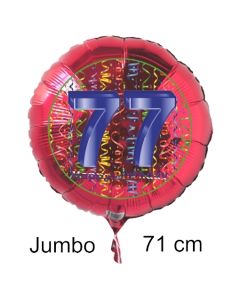 Großer Zahl 77 Luftballon aus Folie zum 77. Geburtstag, 71 cm, Rot/Blau, heliumgefüllt