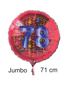 Großer Zahl 78 Luftballon aus Folie zum 78. Geburtstag, 71 cm, Rot/Blau, heliumgefüllt