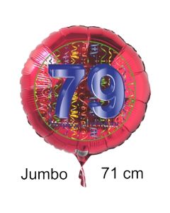 Großer Zahl 79 Luftballon aus Folie zum 79. Geburtstag, 71 cm, Rot/Blau, heliumgefüllt