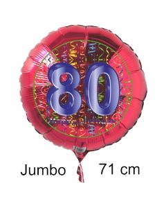 Großer Zahl 80 Luftballon aus Folie zum 80. Geburtstag, 71 cm, Rot/Blau, heliumgefüllt