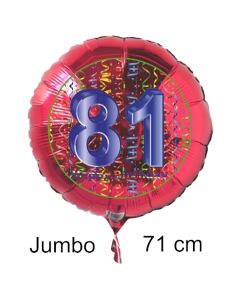 Großer Zahl 81 Luftballon aus Folie zum 81. Geburtstag, 71 cm, Rot/Blau, heliumgefüllt