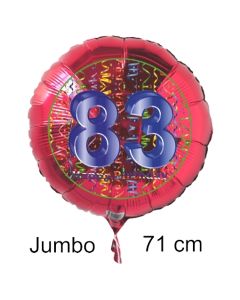 Großer Zahl 83 Luftballon aus Folie zum 83. Geburtstag, 71 cm, Rot/Blau, heliumgefüllt