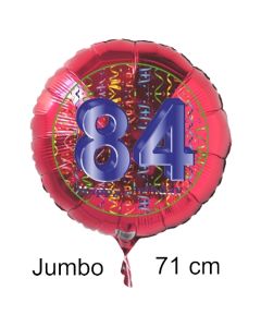 Großer Zahl 84 Luftballon aus Folie zum 84. Geburtstag, 71 cm, Rot/Blau, heliumgefüllt