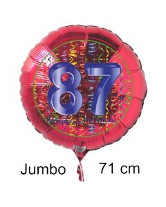 Großer Zahl 87 Luftballon aus Folie zum 87. Geburtstag, 71 cm, Rot/Blau, heliumgefüllt
