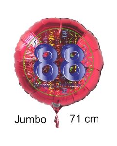Großer Zahl 88 Luftballon aus Folie zum 88. Geburtstag, 71 cm, Rot/Blau, heliumgefüllt