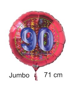 Großer Zahl 90 Luftballon aus Folie zum 90. Geburtstag, 71 cm, Rot/Blau, heliumgefüllt