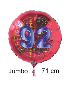 Großer Zahl 92 Luftballon aus Folie zum 92. Geburtstag, 71 cm, Rot/Blau, heliumgefüllt