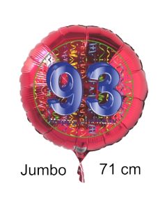 Großer Zahl 93 Luftballon aus Folie zum 93. Geburtstag, 71 cm, Rot/Blau, heliumgefüllt