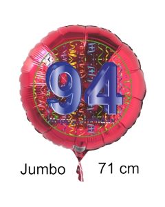 Großer Zahl 94 Luftballon aus Folie zum 94. Geburtstag, 71 cm, Rot/Blau, heliumgefüllt