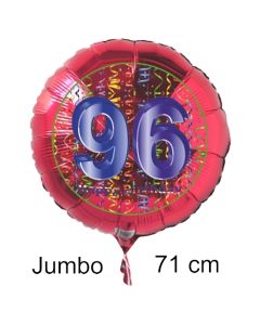 Großer Zahl 96 Luftballon aus Folie zum 96. Geburtstag, 71 cm, Rot/Blau, heliumgefüllt