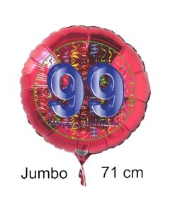 Großer Zahl 99 Luftballon aus Folie zum 99. Geburtstag, 71 cm, Rot/Blau, heliumgefüllt