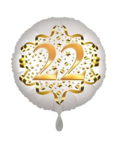 Satin Weiß/Gold Zahl 22 Luftballon aus Folie zum 20. Geburtstag, 45 cm, Satin Luxe, heliumgefüllt