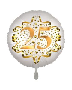 Satin Weiß/Gold Zahl 25 Luftballon aus Folie zum 20. Geburtstag, 45 cm, Satin Luxe, heliumgefüllt