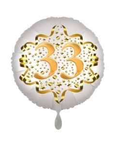Satin Weiß/Gold Zahl 33 Luftballon aus Folie zum 20. Geburtstag, 45 cm, Satin Luxe, heliumgefüllt