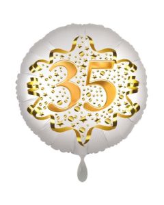 Satin Weiß/Gold Zahl 35 Luftballon aus Folie zum 20. Geburtstag, 45 cm, Satin Luxe, heliumgefüllt