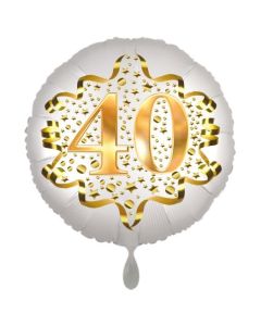 Satin Weiß/Gold Zahl 40 Luftballon aus Folie zum 20. Geburtstag, 45 cm, Satin Luxe, heliumgefüllt