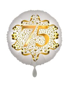 Satin Weiß/Gold Zahl 75 Luftballon aus Folie zum 20. Geburtstag, 45 cm, Satin Luxe, heliumgefüllt