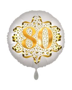 Satin Weiß/Gold Zahl 80 Luftballon aus Folie zum 20. Geburtstag, 45 cm, Satin Luxe, heliumgefüllt