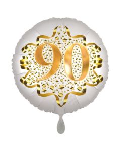 Satin Weiß/Gold Zahl 90 Luftballon aus Folie zum 20. Geburtstag, 45 cm, Satin Luxe, heliumgefüllt