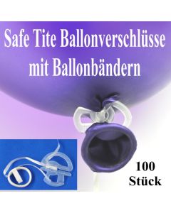 Safe Tite Ballonverschlüsse mit Ballonbändern, 100 Stück