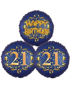 Satin Navy & Gold 21 Happy Birthday, Luftballons aus Folie zum 21. Geburtstag, inklusive Helium